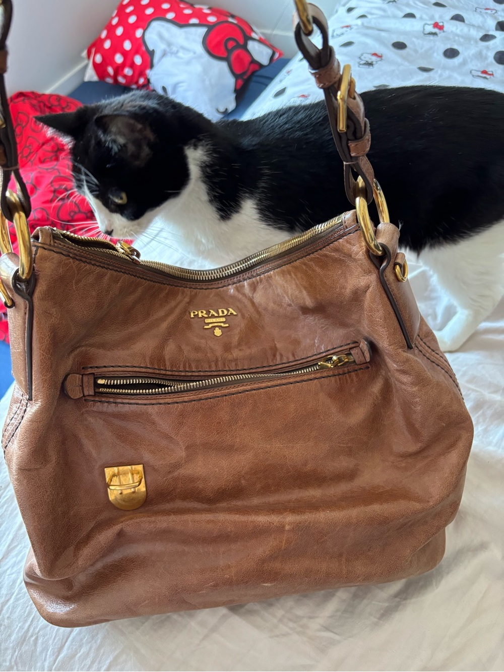 PRADA Brown Leather Shoulder Bag - Classic Brown Tote